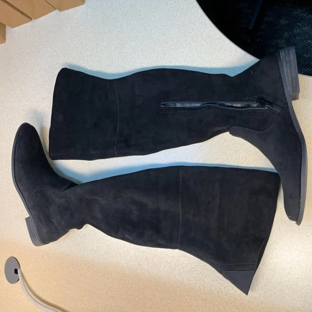 🆕Women's Black Over The Knee Boots Thigh High Low Block Heel Pointed Toe Boots